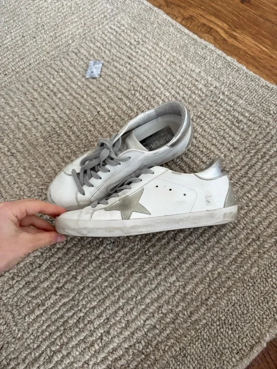 Golden Goose White Leather Sneakers with Gray Star and Laces - Picture 2 of 5